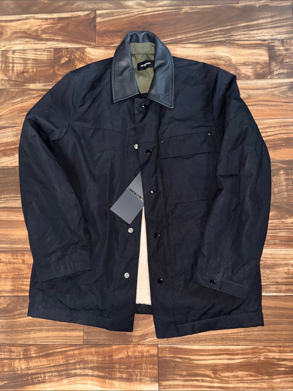 The Kooples Black Military Field Jacket with Leather Collar